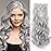 22 Inch Clip In Hair Extensions 7 PCS Long Wavy Synthetic Hair Extension & Natural Soft Invisible Clip Thick Hairpieces for Women Daily(20Inch, 7pcs, Silver Grey)