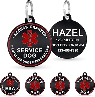 Personalized Engraved Service Dog ID Tag for Small & Large Dogs - Emotional Support Dog ESA Medical Alert Tags for Dogs - Service Animal ID - Access Granted Service Dog Tag in Black Small