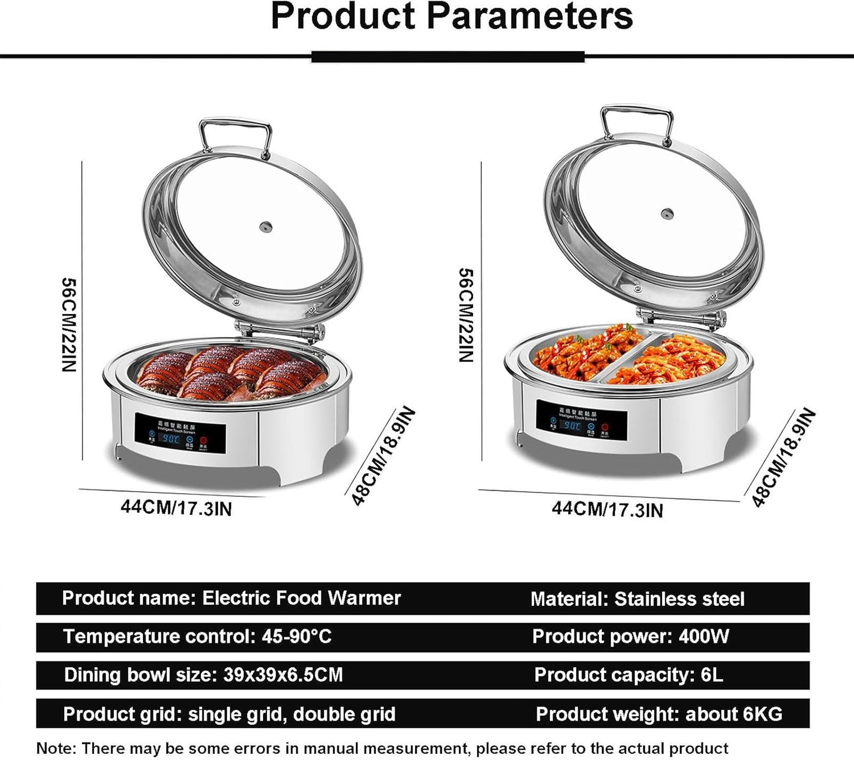 Chafing Dish Elettrico Rotondo,Riscaldatore per Buffet di Cibo Commerciale con Coperchio Trasparente,Vassoio Riscaldante di Grande capacità 6L per Una varietà di Piatti