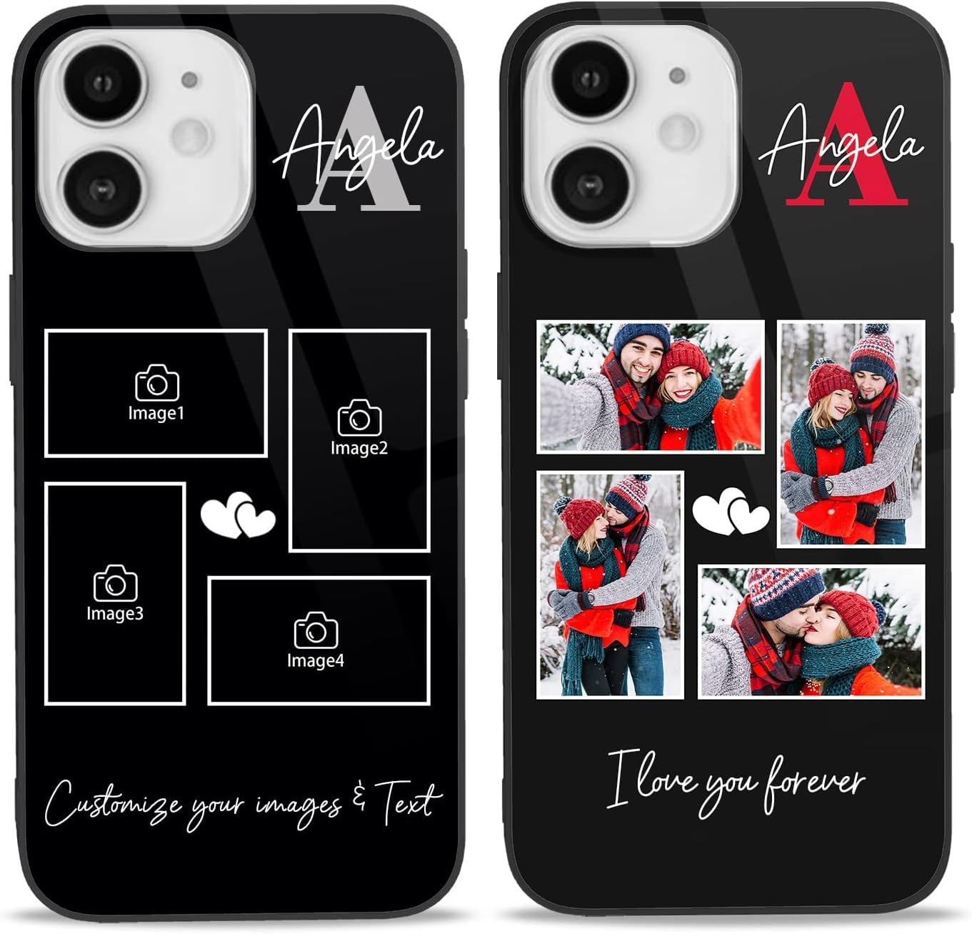 Easycosy Personalized Picture Phone Cases for 17 16 15 11 12 13 14 Pro/Max/Mini XR X Xs Max Custom Multiple Photo iPhone Case for Friends Family Birthday Gifts Customized Full Protection TPU Cover