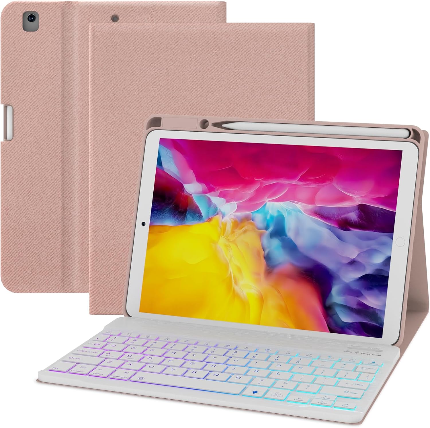 C INVERTER iPad Case Keyboard, for iPad 9th/8th/7th Gen 10.2 in, iPad Pro, Air 3rd Gen 10.5 in, Detachable Backlit Wireless Keyboard with Magnetic Protective Cover (Pink) 10.2/10.5 in Pink