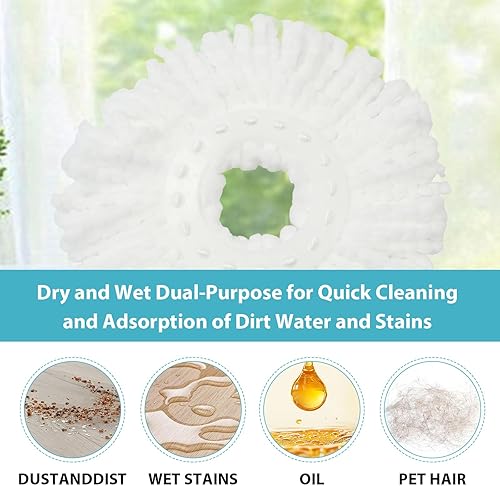 Miniatura 5 de Trapeador giratorio y cubo con juego de escurridor, sistema de fregona y cubo de 360 con 3 repuestos de fregona de microfibra y mango extendido de