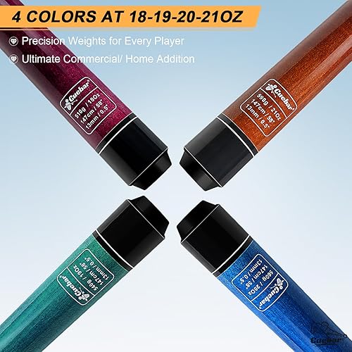 Miniatura 2 de Juego de tacos de billar CUEBAR de 4, palos de 1.47 m de maple de 2 piezas en 4 colorespesos (18-21 oz) con punta de 13 mm y empuñadura de lino,
