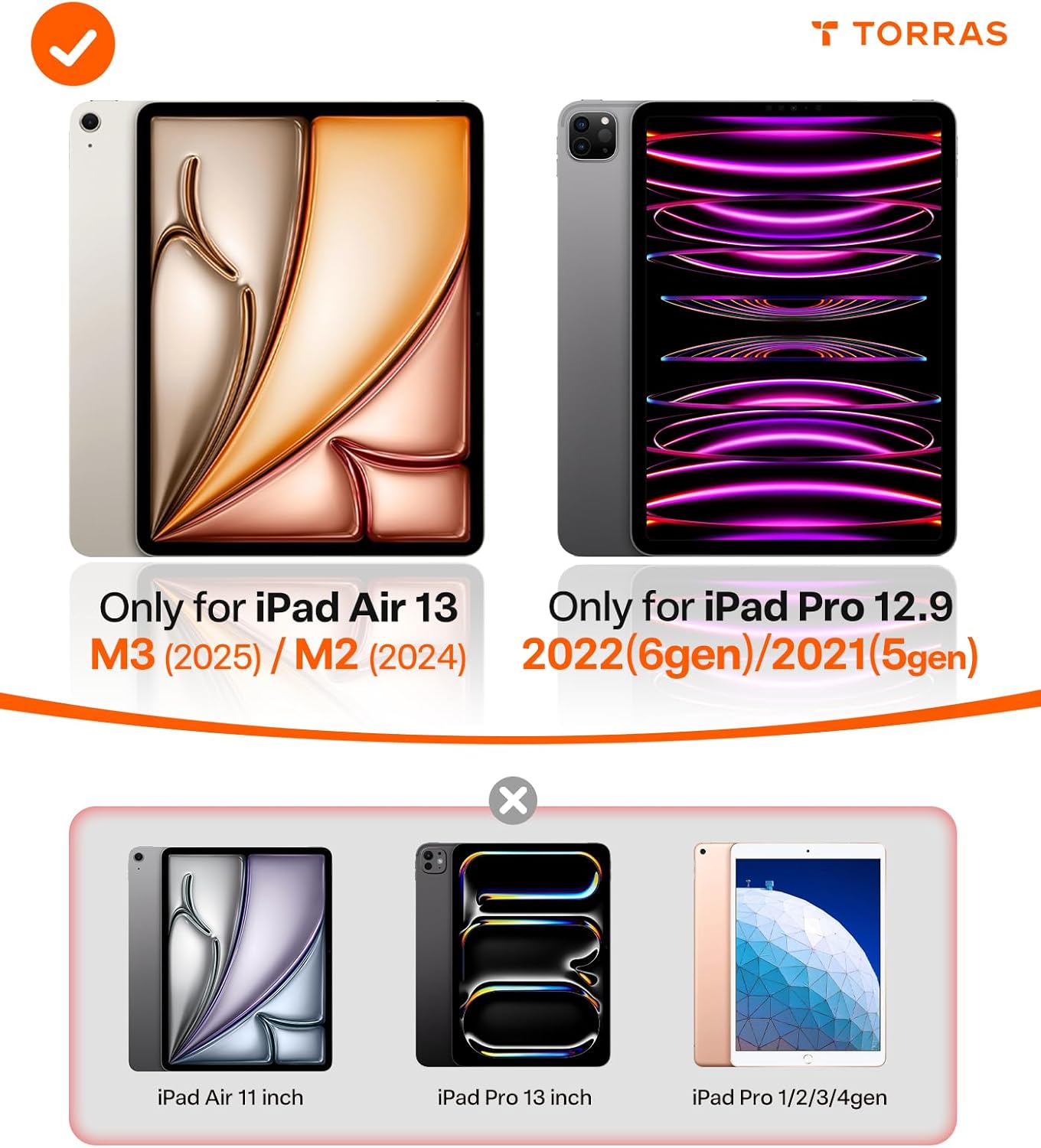 TORRAS for iPad Air 13 inch Case (M3 2025/ M2 2024), iPad Pro 12.9 Case (2022/2021), Ultra Stable Stand, Multiple Adjustable Viewing Angles, Slim Protective Kickstand with Pencil Holder, Black