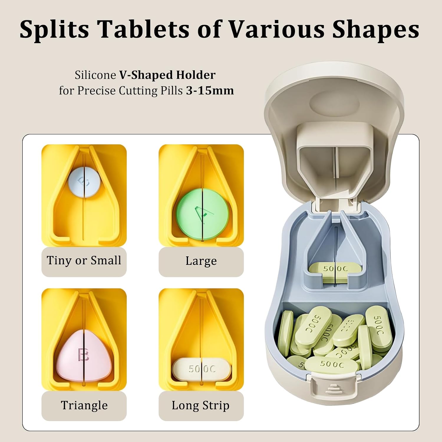 Pill Cutter, Pill Splitter for Small Pills - Easy Snap-Open, White image 2