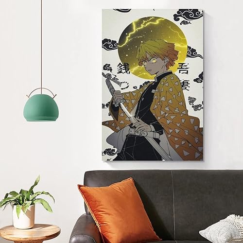 Miniatura 4 de Populares pósteres de anime Demon Slayer Kimetsu No Yaiba, póster de Agatsuma Zenitsu (10) pinturas artísticas de pared, lienzo, decoración de