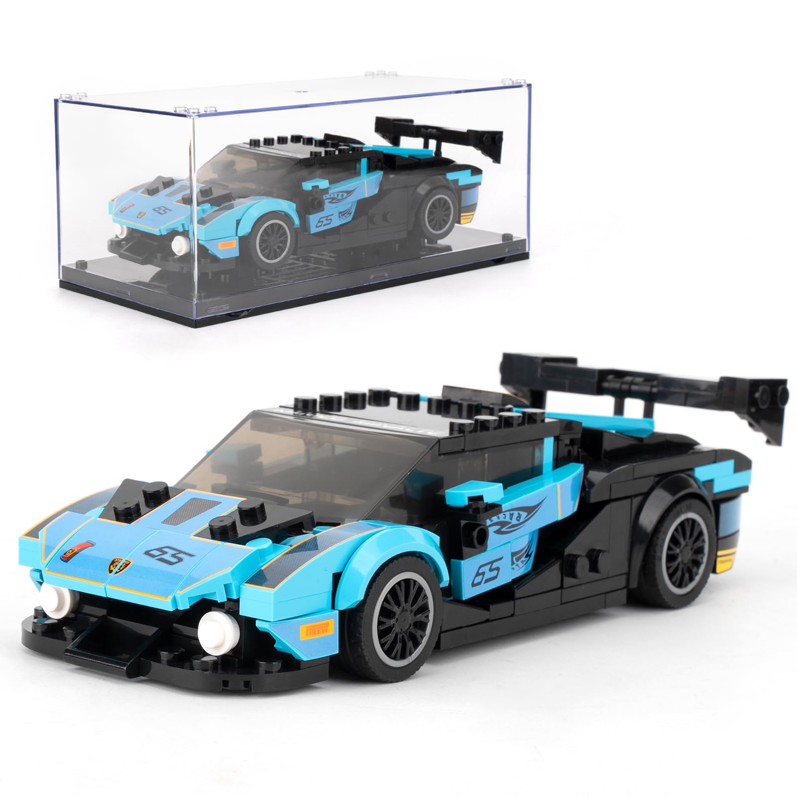 BGHSCA Lambo Car Toy Building Sets with Acrylic Display Case, Collectible Model Car Toys Building Blocks 27065, Quiet Toys for Kids 8+ (383 Pieces