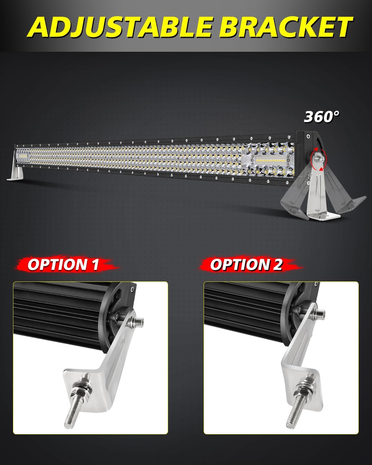 LED Light Bar Side Mounting Brackets Kit Heavy Duty Stainless Steel Side Brackets for Straight or Curved LED Light Bar Up to 54 Inch - M6 Holes