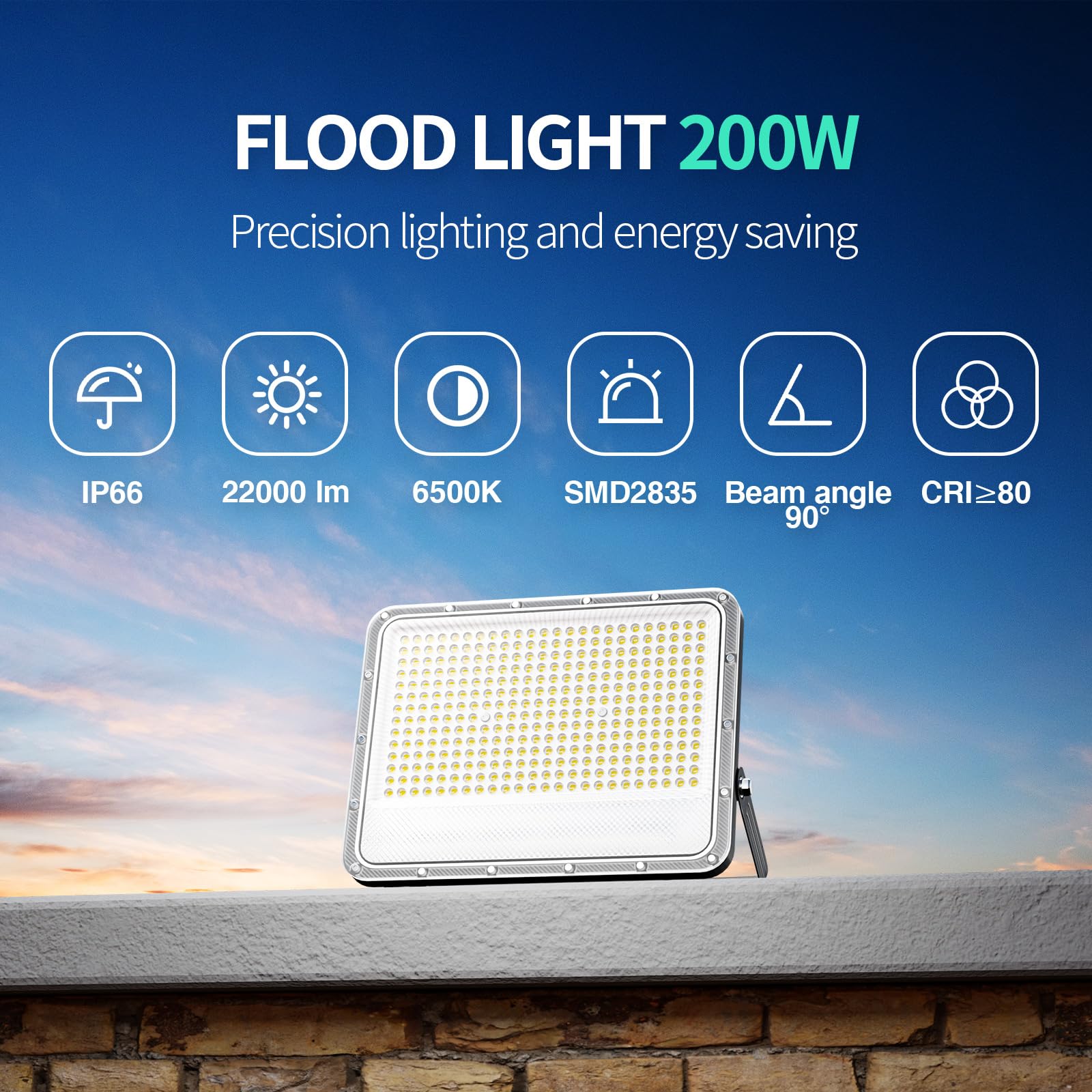 HOOLED Faretto LED da Esterno 200 W, Faretti a LED per esterni 22000 lm, 6500 K Faretti led Impermeabile IP66 per cortile giardino garage tetto Piscina fuori terra Giardino Patio