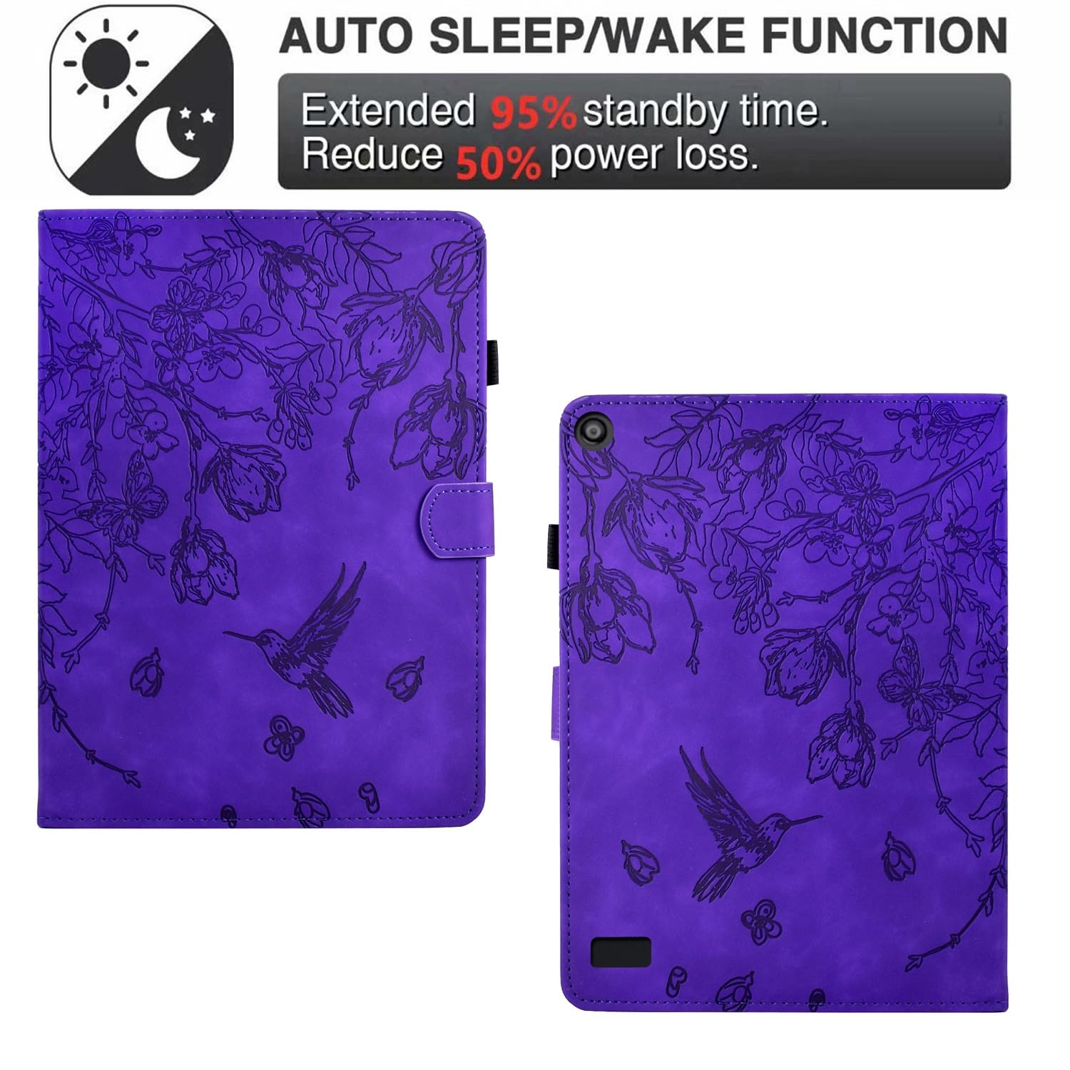Kompatybilny z Kindle Fire 7 2019/2017/2015 (Fire 9./7./5. generacji) Etui funkcją automatycznego uśpienia, smukłe skórzane etui biznesowe Folio Pokrowiec ochronny Obudowa wieloma kątami widzenia(Mor)