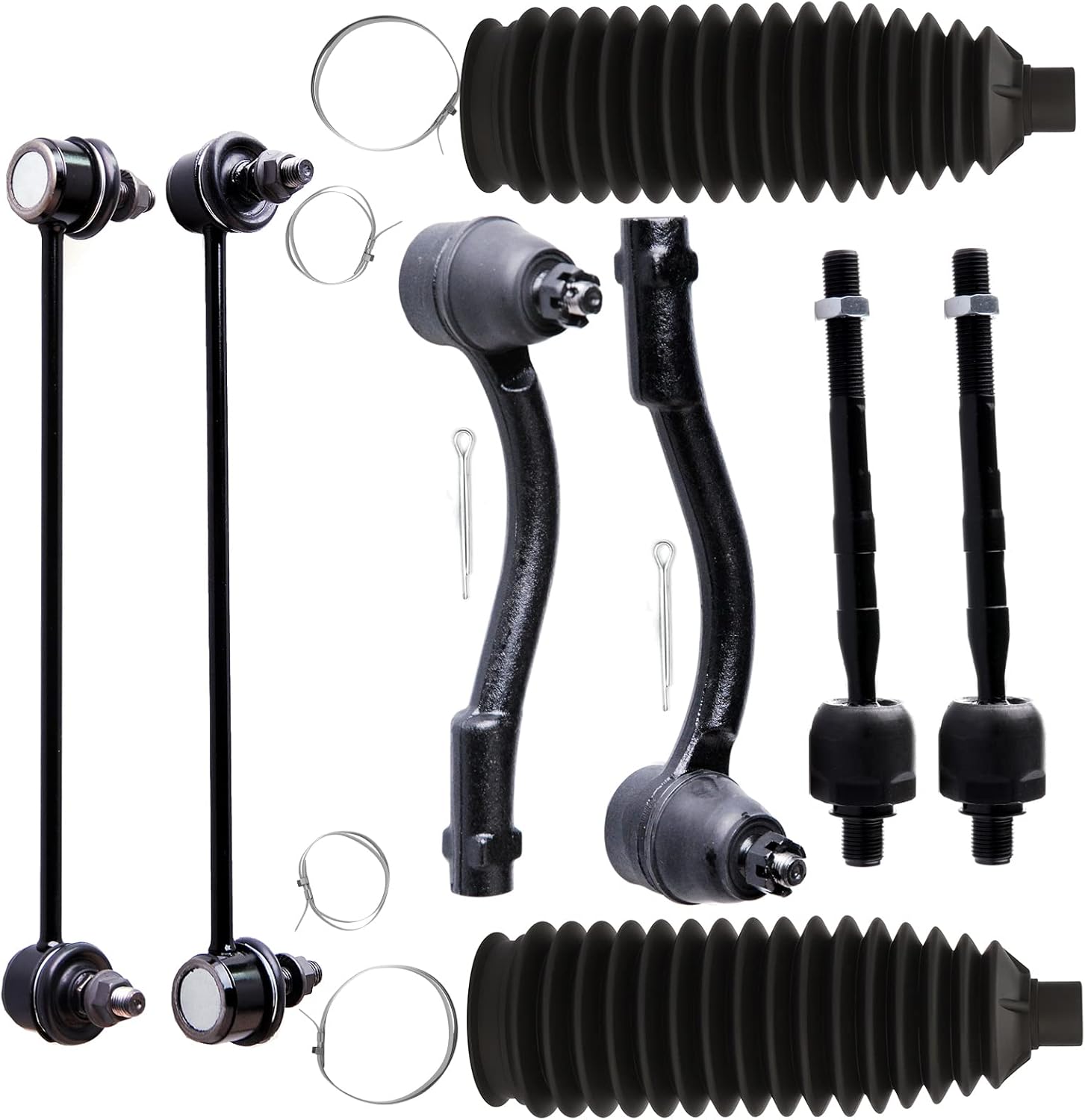 Front Inner Outer Tie Rod End w/Steering Boot fit for Hyundai Accent 2006 2007 2008 2009 2010 2011, Suspension Kit with Sway Bar Link - 8pc Set