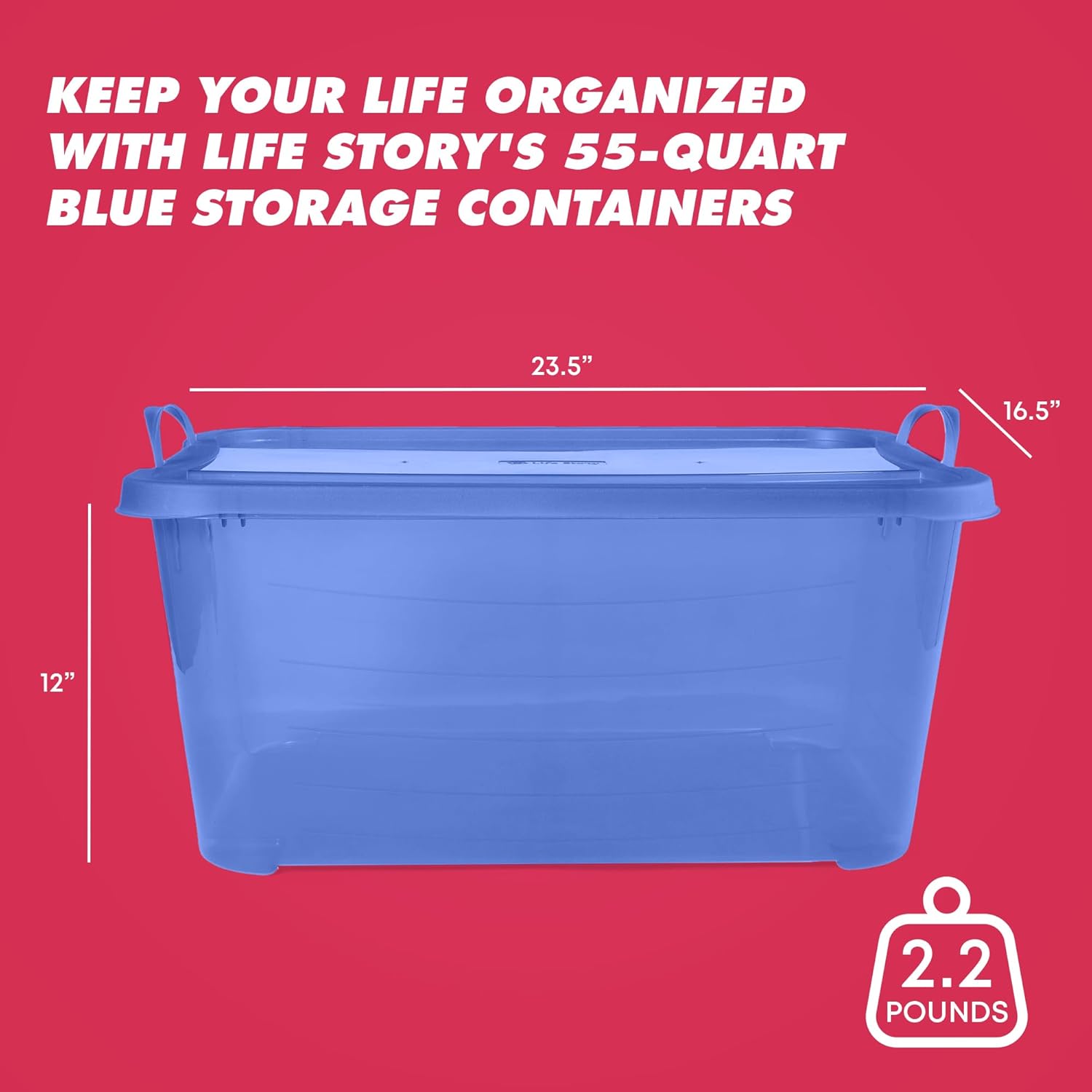 Life Story 6 Pack Light Duty Stackable Storage Bin, 55 Quart Home Organizer, Versatile Lightweight Locking Bins with Carrying Handles, Blue