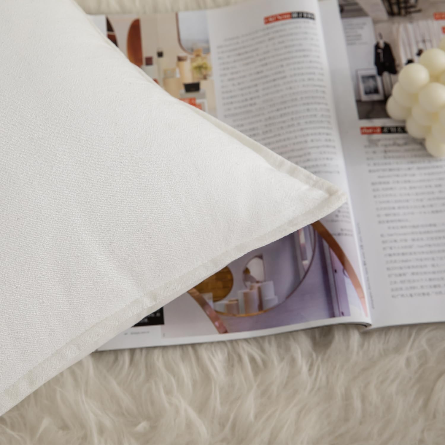 MANDIOO Pack of 2 Neutral Cotton Throw Pillow Covers Solid Decorative Couch Pillow Covers Boho Farmhouse Cushion Covers Home Decor for Sofa Living Room Bed Bedroom 24 x 24 Inch Cream White