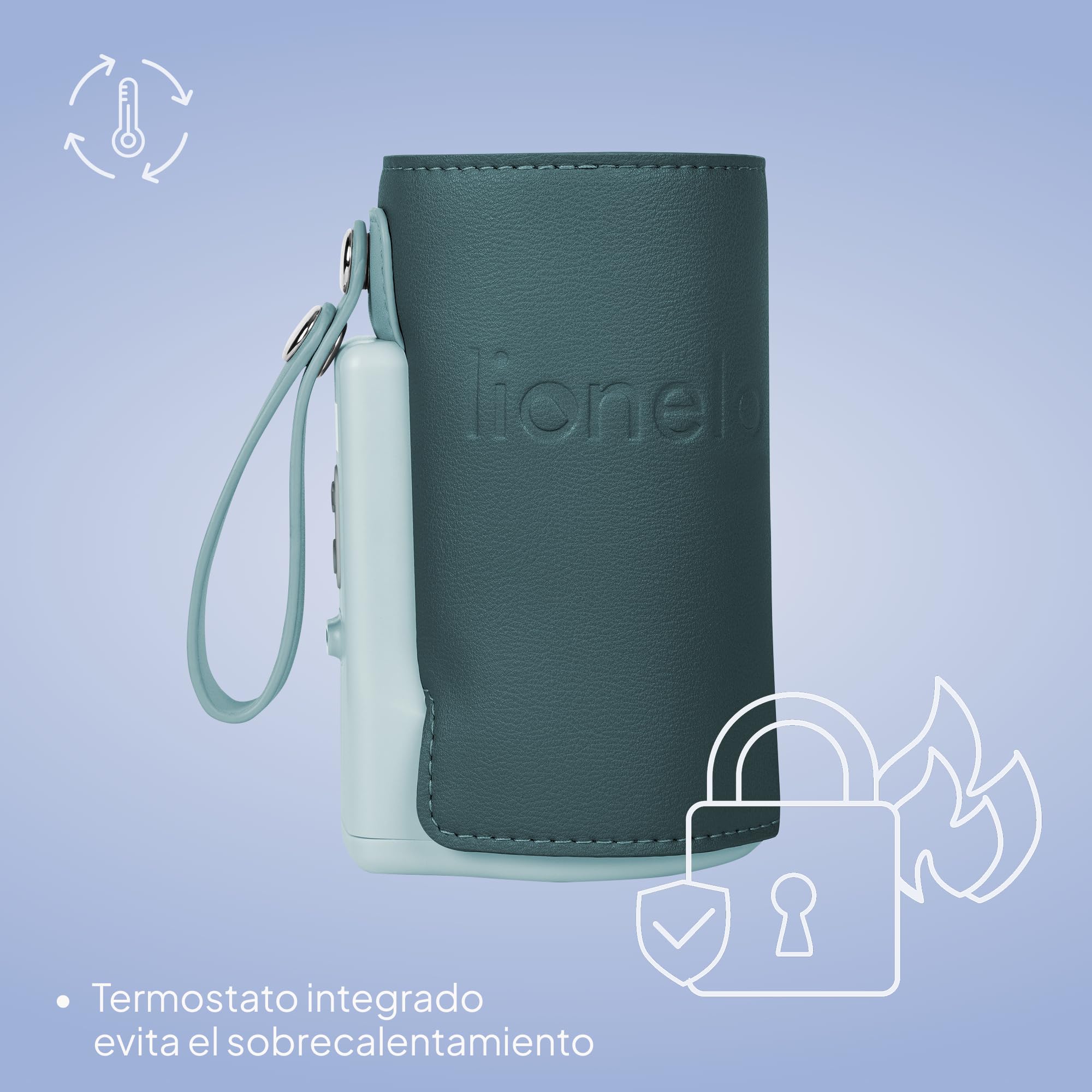 LIONELO Thermup Go Plus Calientabiberones Portátil, Mantiene los Líquidos Calientes, 5 Temperaturas de Funcionamiento de 38 a 50 C, Carga USB, 8h de Funcionamiento Pantalla LCD Silenciosa