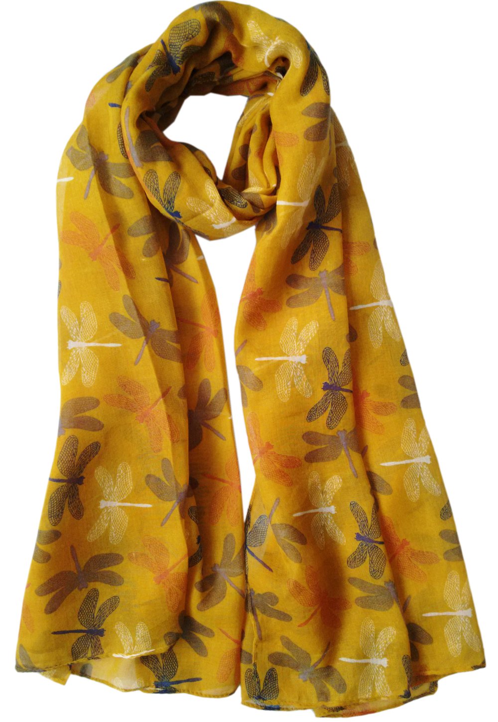 GlamLondon Dragonfly Scarf Flying Chic Dragonflies Printed Womens Dragon fly Multi Purpose Scarves (Citrus Mustard)