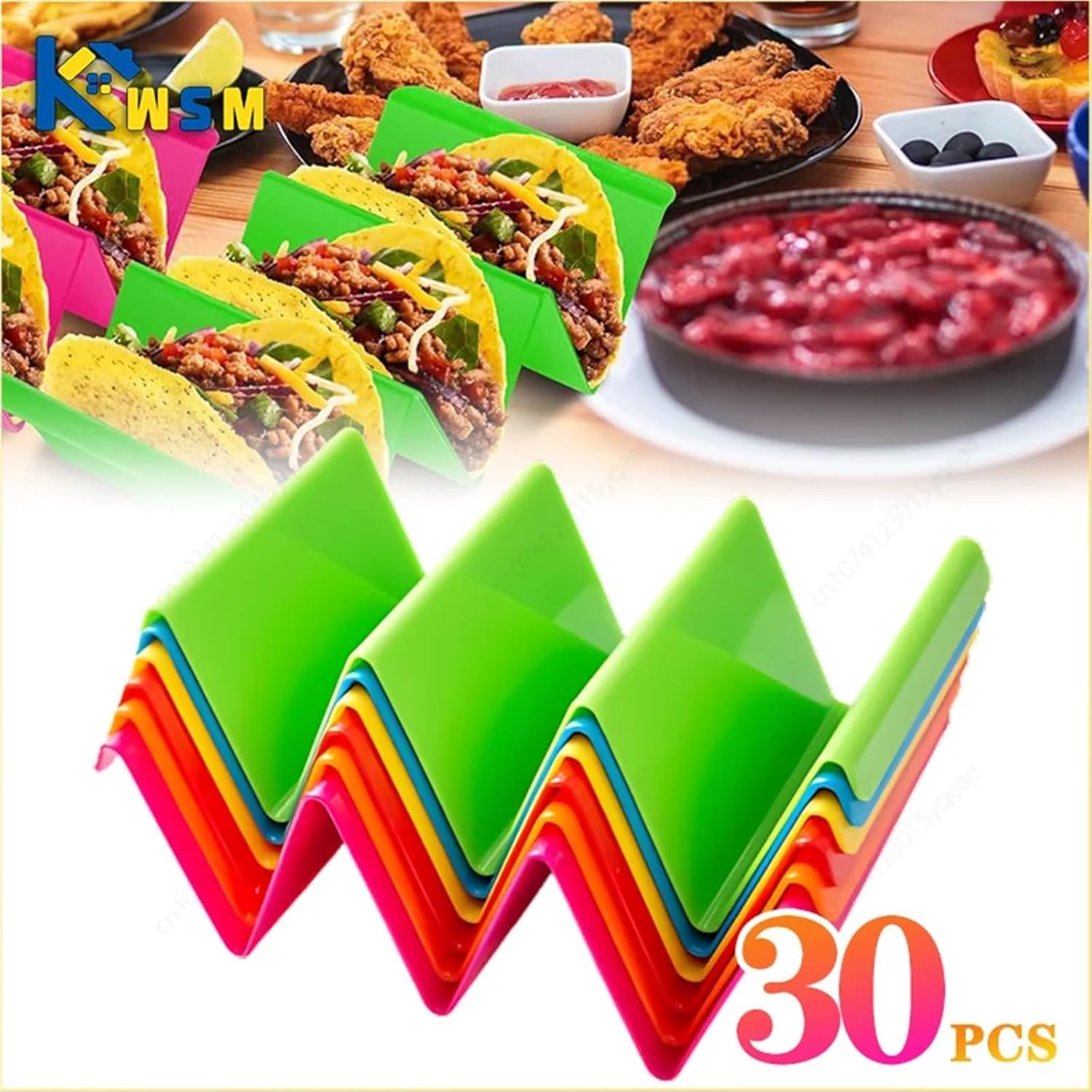 taco holder 24pcs Taco Holder Mexican Pancake Rack Multicoloured Wavy Taco Holder Tortilla Tray Food Tray Rack Kitchen Baking Tools for Soft/Hard Shells, Street Taco Rack with Plates