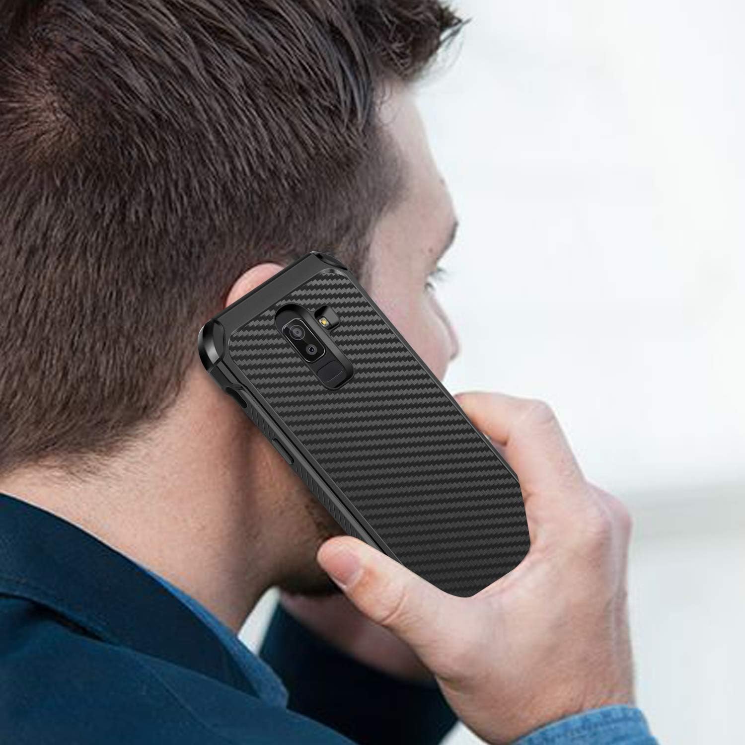 BENTOBEN Case for Galaxy J8 2018, 2 in 1 Slim Carbon Fiber Texture Hybrid Hard PC Soft Rubber Heavy Duty Rugged Bumper Shockproof Anti Slip Full Body Protective Cover for Samsung Galaxy J8 2018, Black