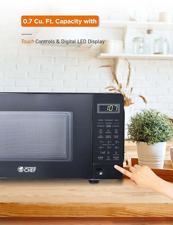 COMMERCIAL CHEF 0.7 Cubic Foot Microwave with 10 Power Levels, Small Microwave with Pull Handle, 700W Countertop Microwave up to 99 Minute Timer and Digital Display, Black by Commercial CHEF - Image 13
