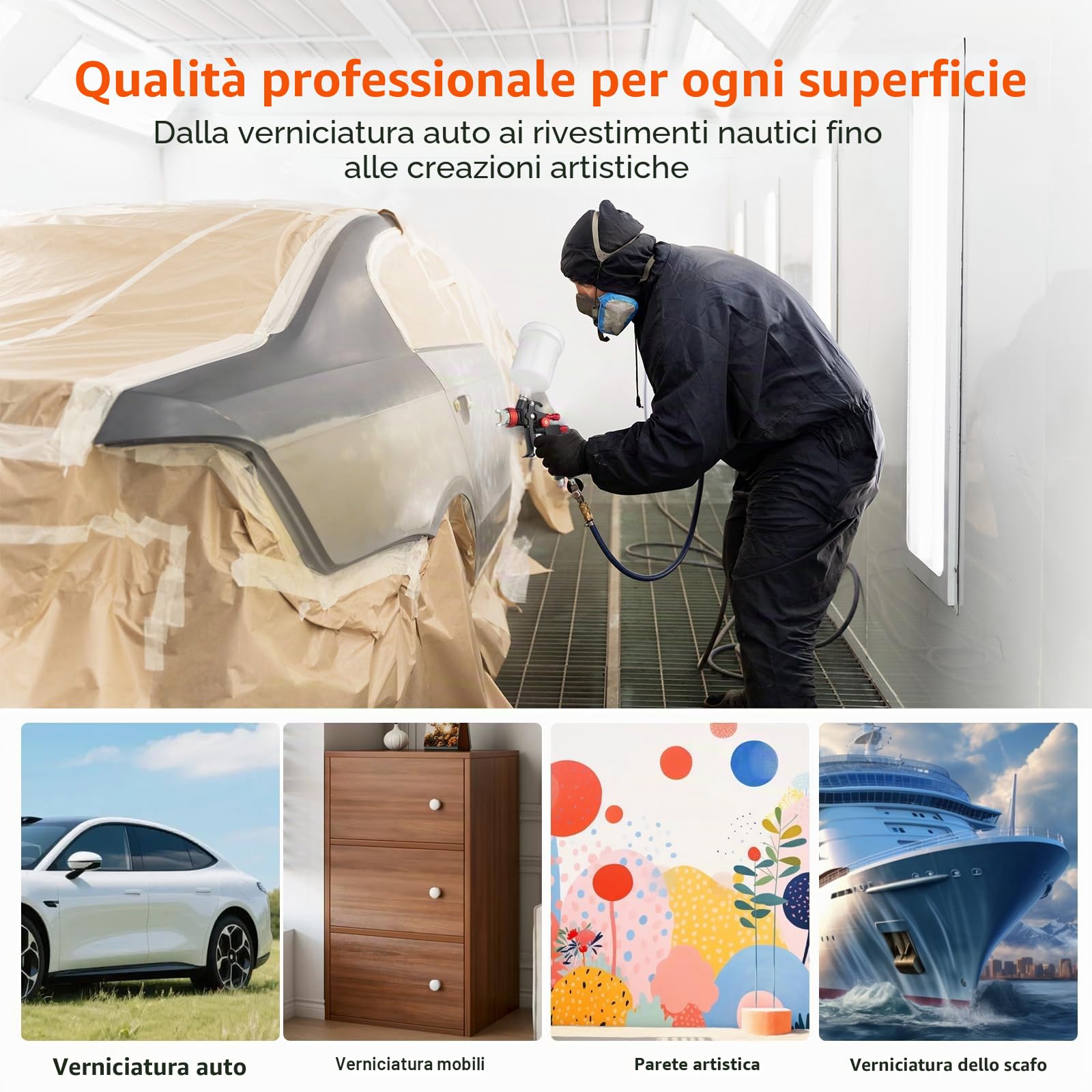 HVLP - Pistola a spruzzo professionale con 3 ugelli da 1,3 mm/1,7 mm/2,0 mm, pistola a spruzzo professionale a gravità, con misuratore di pressione in plastica da 600 ml