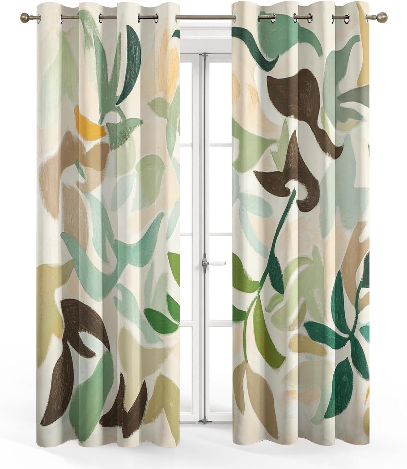 Abstract Leaf Blackout Curtains, Abstract Leaf Curtains for Living Room, Bedroom, Drapes 54 inches Long 2 Panels Set, Botanical Art Design Grommet Window Treatments Rome Decor ABC191