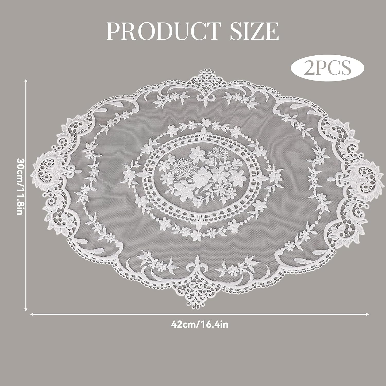 2 Pack Retro Lace French Crochet Doilies Table Placemats Handmade Solid White Embroidered Lace Farmhouse Placemats 12x16 inch Place Mats Cup Mat(Style 4)