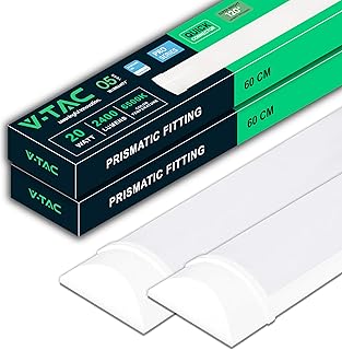 V-TAC 2x Pantalla LED Luminaria 60 CM - 20W - Chip Samsung - Lámpara Rectangular 2400 Lumen IP20 para Pared, Garaje, Tienda - Tubo LED - Plafón Regleta LED Lineal - Luz Blanco Frío 6500K