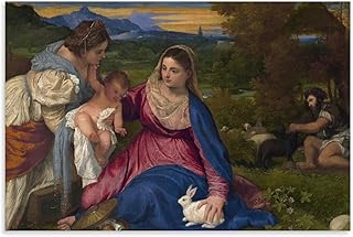 Renaissance Artwork Madonna of The Rabbit by Titian – Wall Decor with Mary, Jesus And Rabbit Cool Artworks Painting Wall Art Canvas Prints Hanging Picture Home Decors Gift Idea Unframe-style 12x18inch