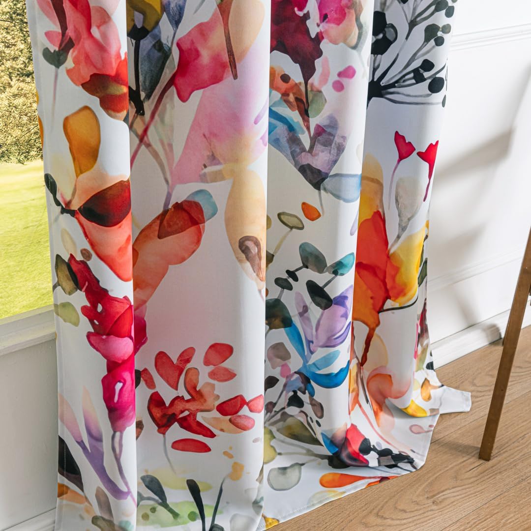 Boho Floral 100% Blackout Curtains  2 Panels Set Grommet Watercolour Flower Bohemian Pattern Black Out Thermal Insulated Drapes Window Treatment for Bedroom Living Room