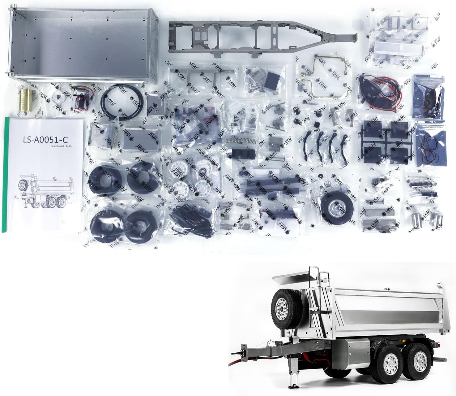 TOUCAN RC HOBBY 1/14 Metal LESU RC Trailers 2-Axle Hydraulic Self-Dumping Full Trailer Model
