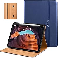 DTTO Leather Case for iPad 11th Gen A16 11" 2025 & 10th Gen 10.9" 2022 - Folio Stand with Pencil Holder, Auto Wake/Sleep, Navy Blue