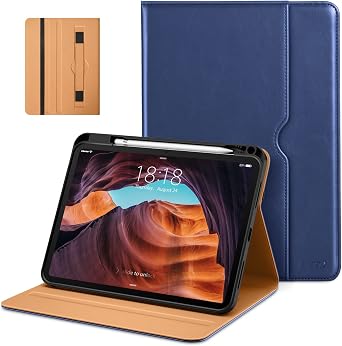 DTTO for iPad A16 11th Generation 11-inch & 10th Gen Case, Navy Blue | Premium Leather Business Cover with Pencil Holder, Hand Strap & Pocket, Corner Protection, Auto Sleep/Wake, Multiple Angles