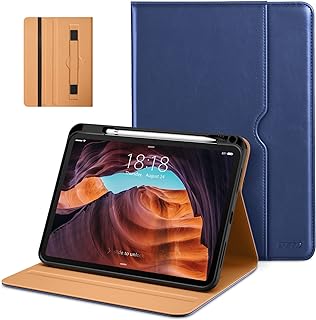 DTTO iPad 10th Generation Case 10.9 Inch 2022, Premium Leather Business Folio Stand Cover with Pencil Holder - Auto Wake/Sleep and Multiple Viewing Angles, Navy Blue