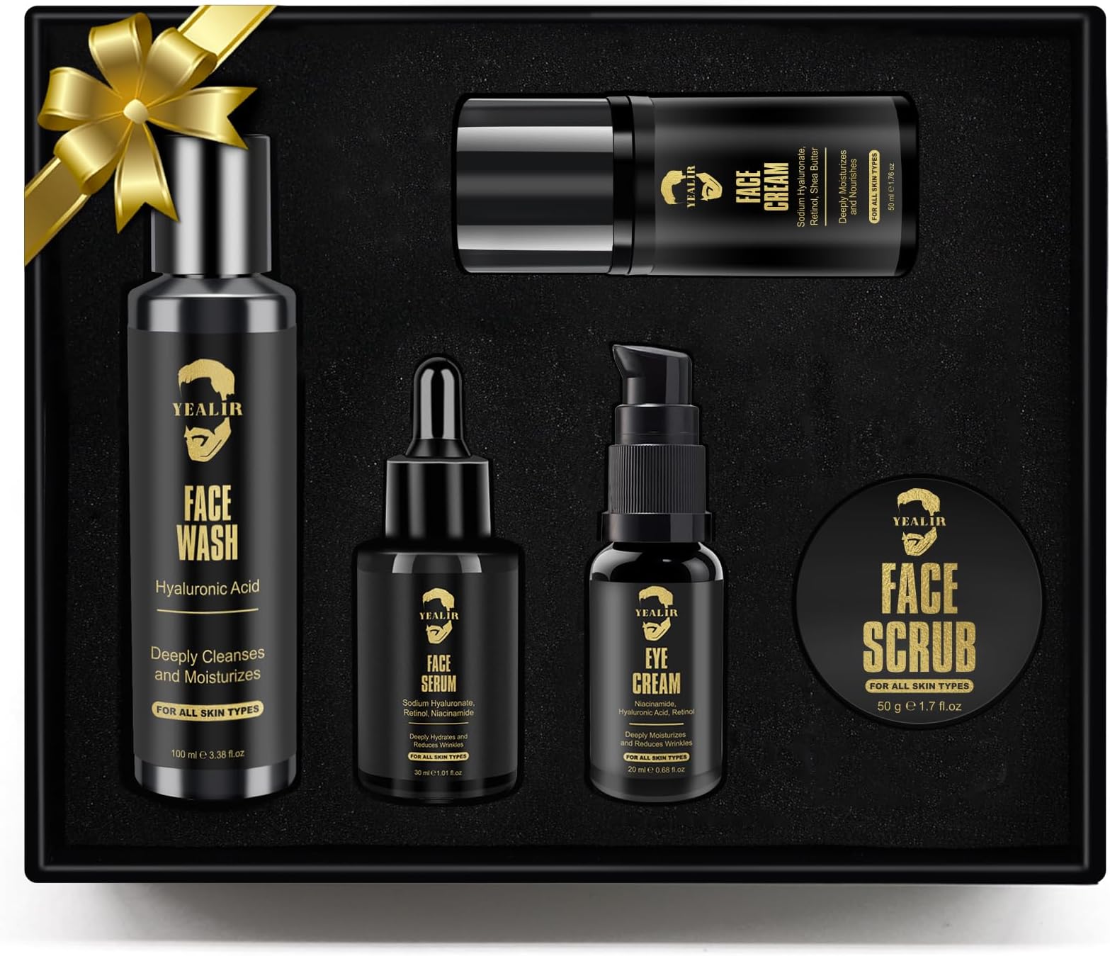 Mens Facial Skin Care Gift Set for Anti-Aging & Hydration, Face Routine Kit | Retinol & Hyaluronic Acid Daily Facial Care Set for Healthy, Hydrated, Firm Skin, for All Mens Skin Types