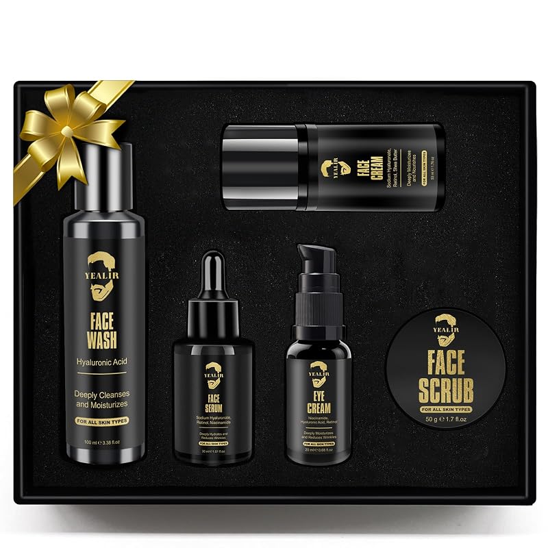 Kit de cuidados faciais masculinos YEALIR com sabonete, esfoliante, creme para olhos, creme facial e sérum