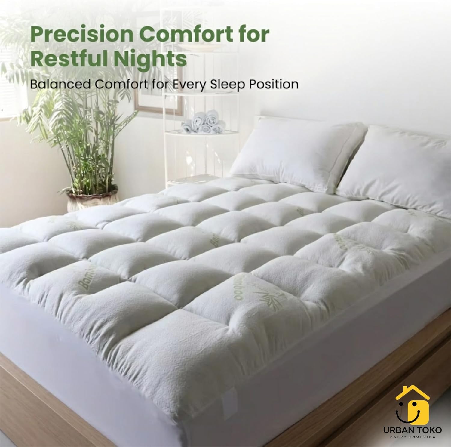 Bamboo Mattress Topper, Queen-Size Mattress with Quilted Bamboo Fabric Cover, Layered Design for Everyday Sleeping, Queen Mattress Topper for Bedroom, Guest Room & Home Use