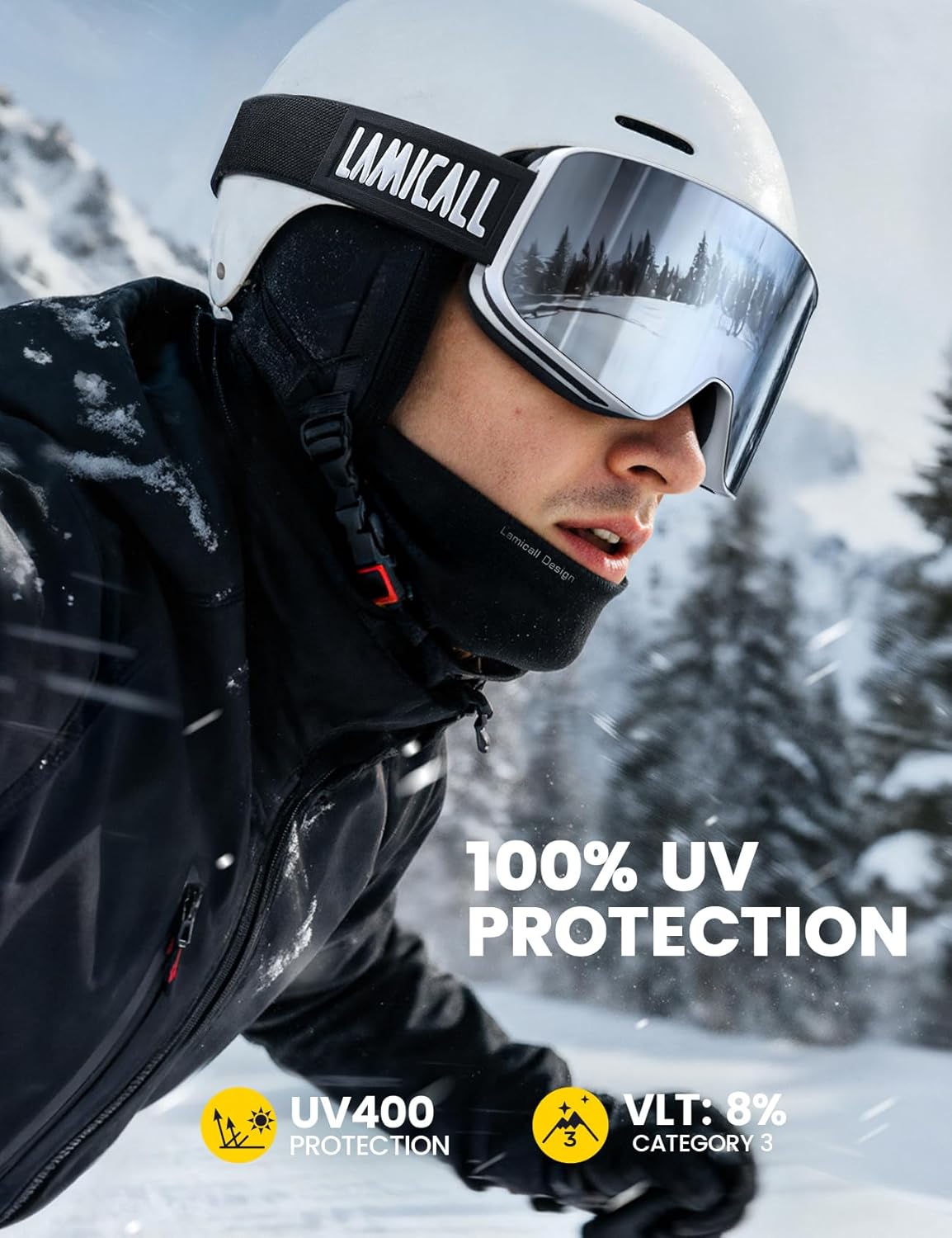 Lamicall Ski Goggles with 3X Anti-Fog - 100% UV Protection, OTG, Gifts for Skiing, Snowboard, Snowmobile, Men, Women - Image 2
