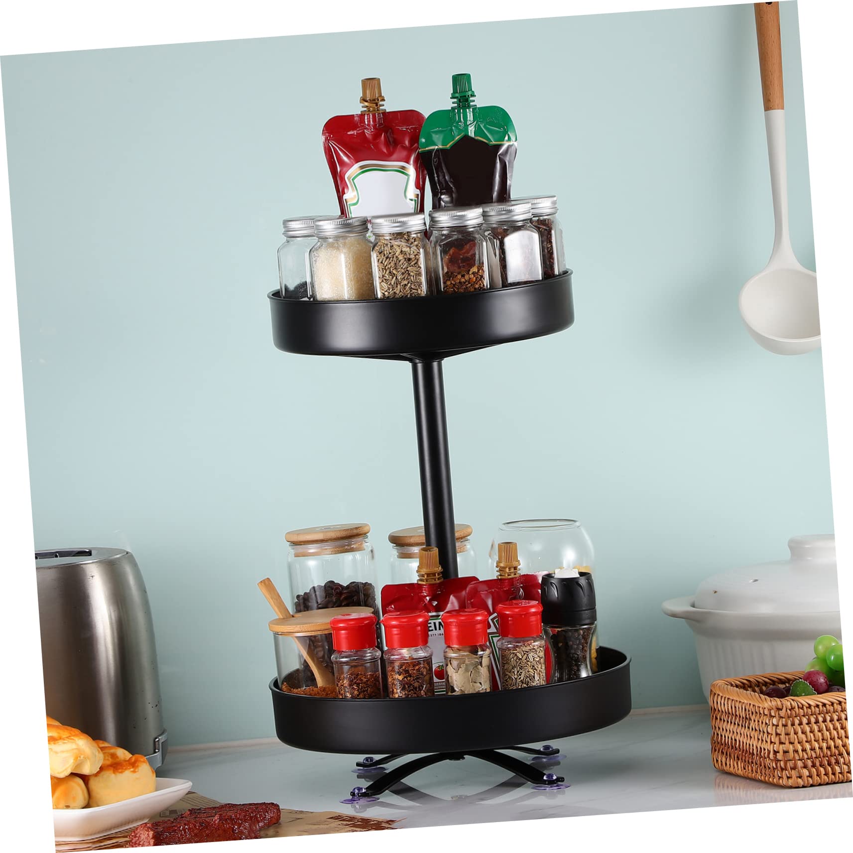 iplusmile Estante Giratorio Para Condimentos Con Borde Elevado y Doble Organizador De Especias Para Cocina Almacenamiento De Botellas Adecuado Para Hogar Restaurante y Bar