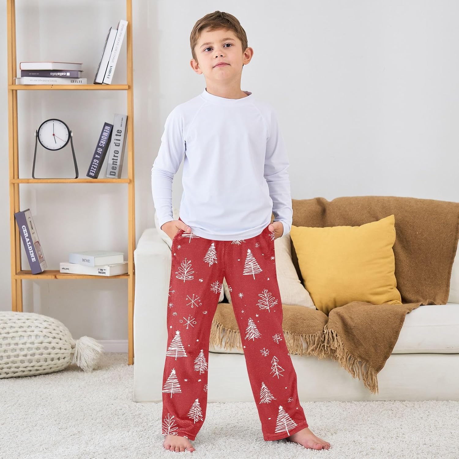 visesunny Christmas Tree Doodle Pattern Boys Pants for Kids Fleece Bottoms Long Jogger Pants Trousers with Pockets Size 6-14Y