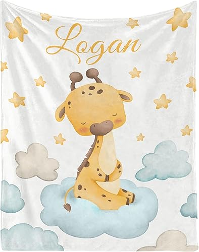 Manta personalizada para bebé, regalos para niños, manta de franela súper suave y cómoda con nombre personalizado de jirafas para recién nacidos,