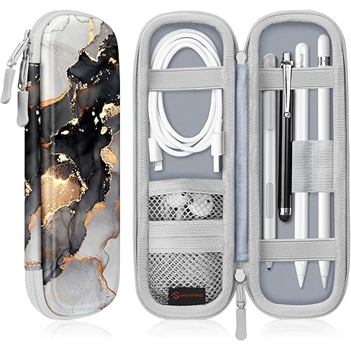 Fintie Holder Case for Apple Pencil Pro, Apple Pencil (USB-C / 1st / 2nd Generation), PU Leather Carrying Bag Sleeve Compatible with Pen, USB Cable, Samsung Stylus, Cloudy Marble