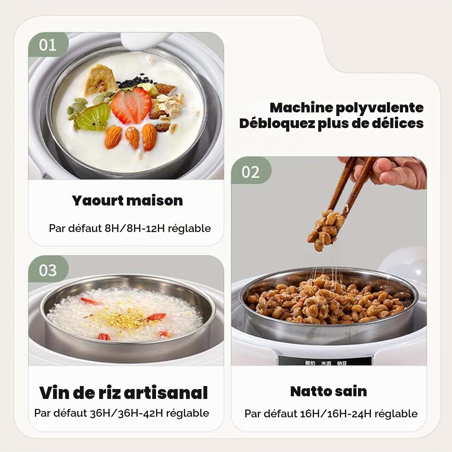 Yaourtière probiotique de 1200 ml, yaourtière probiotique 36 heures avec contrôle de la température, yaourtière avec 5 bocaux en verre pour yaourt grec, végétalien fait maison
