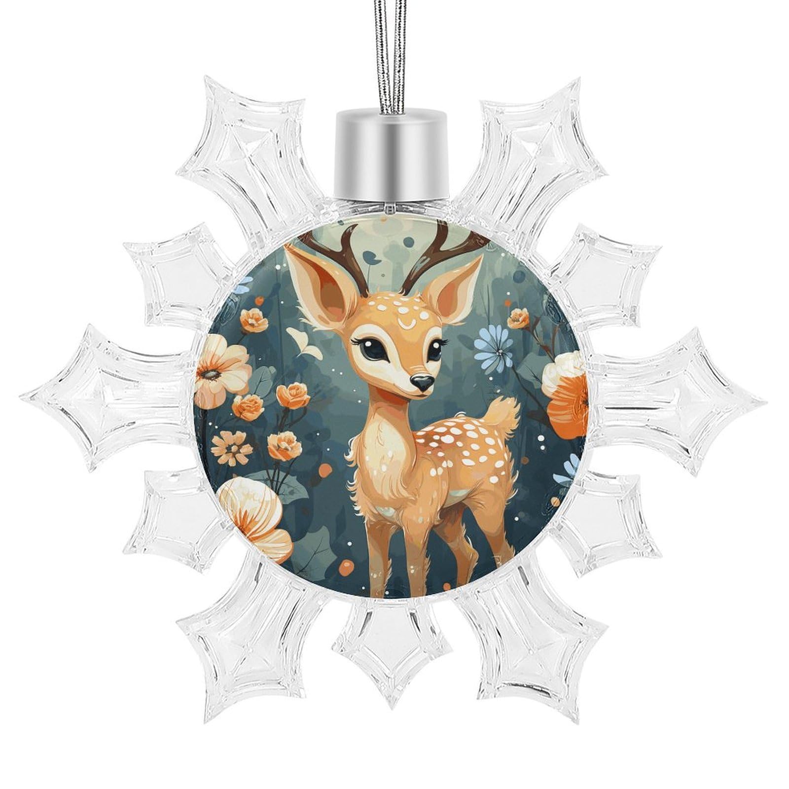 Deer Flower Snowflake Ornaments, Cute Snowflake Pendant, Exquisite Christmas Tree Ornament for Christmas, Wedding, New Year, Birthday, Holiday Celebration