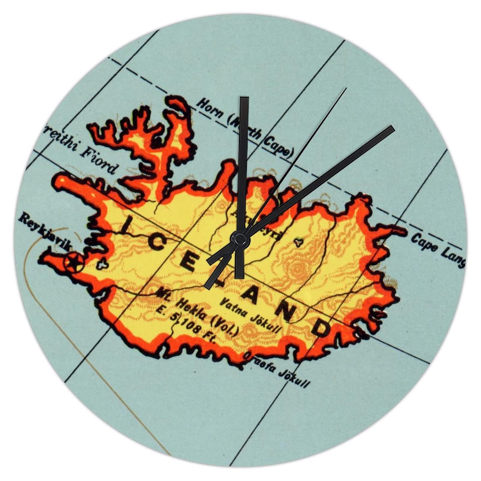 Horloge murale cuisine et salon au design vintage carte d'Islande chic