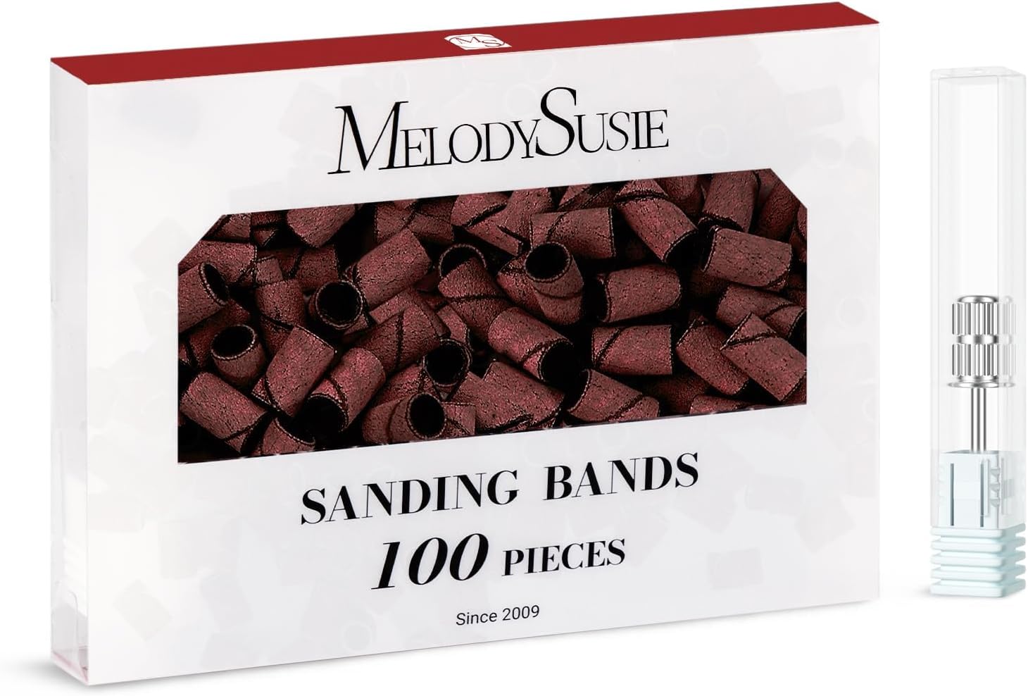 MELODYSUSIE Sanding Bands for Nail Drill Mandrel Bits, 100Pcs #180 Grit Nail Files for 3/32 Shank Inch Nail Drill Bits for Electric Nail Files Nail Drill Machine, to Polish Art Acrylic Gel Fake Nails