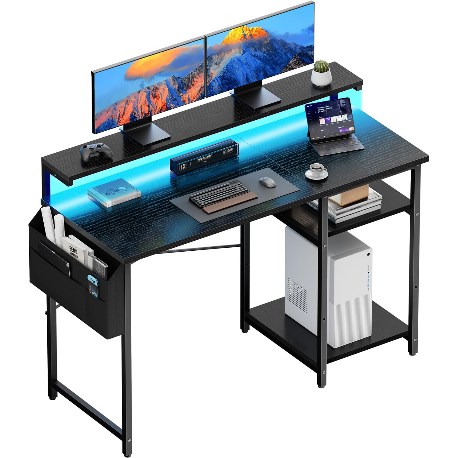 HLDIRECT 47" Gaming Desk with 3-Height Adjustable Monitor Stand