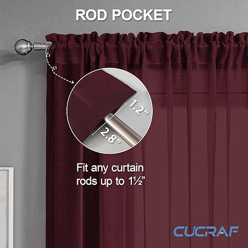 Miniatura 3 de CUCRAF Paneles de cortinas traslúcidas para sala de estar, dormitorio, tratamiento de semi ventana, cortinas de gasa con bolsillo para barra, juego