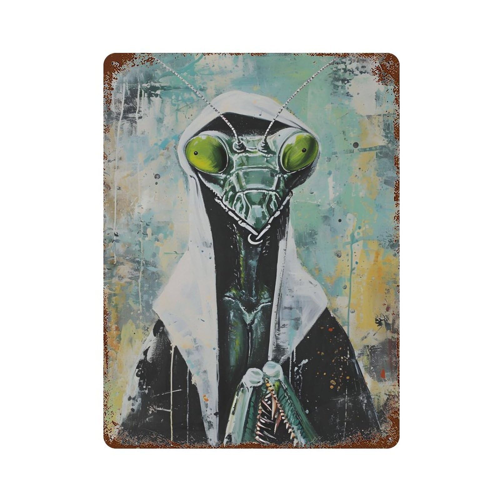 Mantis Nun Praying Art Rust Effect Tin Sign 15.7"x11.8", Novelty Wall Decor for Garage, Pub Or Kitchen