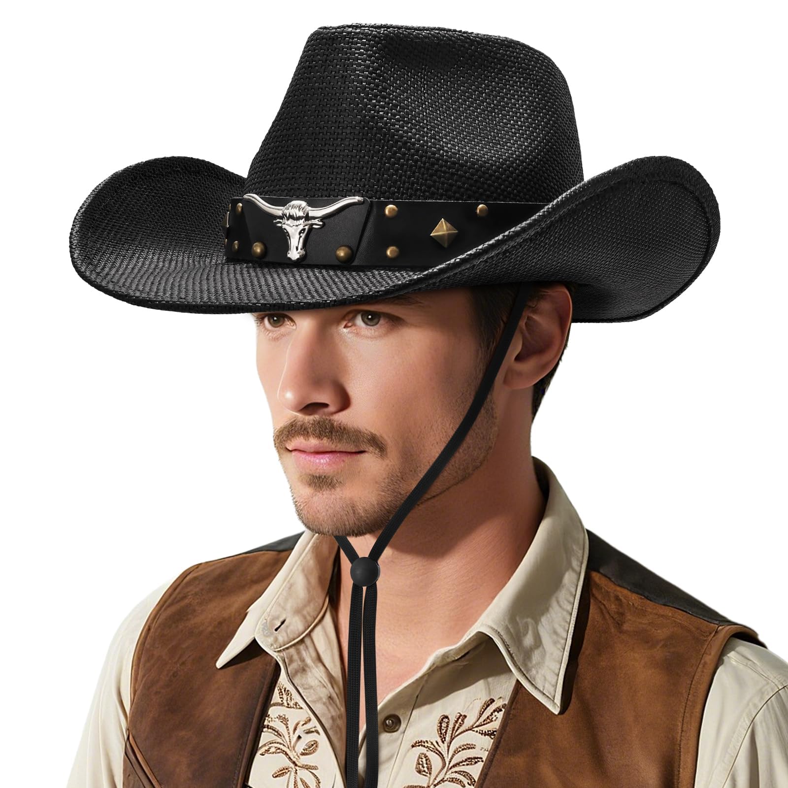 Straw Cowboy Hat for Women and Men, Western Cowgirl Hat Wide Brim Classic Sun Hats Outdoor Beach Hat Hats