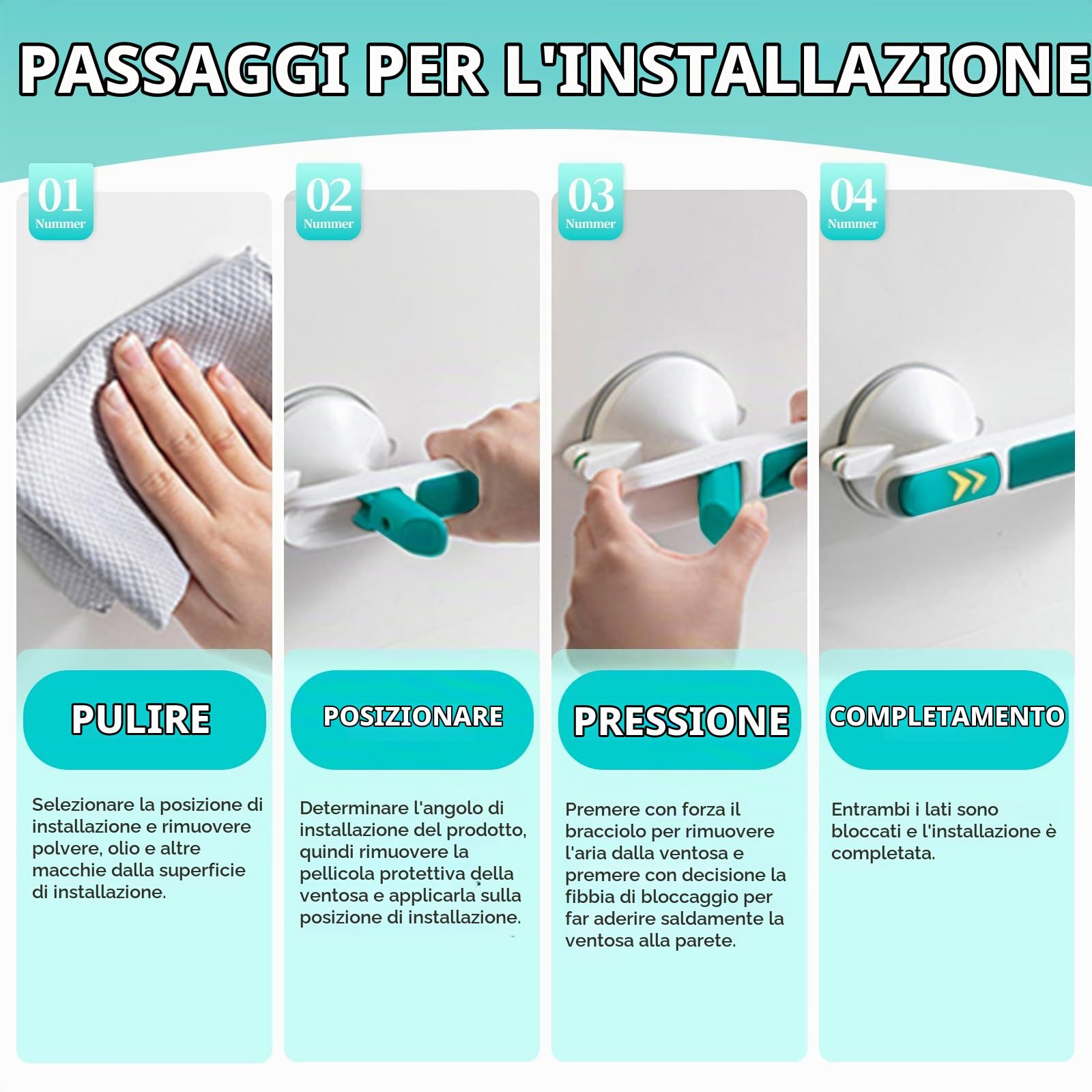 Maniglia Doccia per Anziani con Ventosa, Blu | Max 110 kg, Per Disabili, Senza Foratura, Handy Grasp Pro