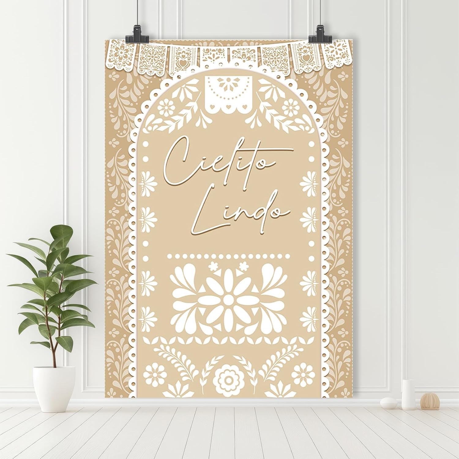 MEHOFOND Cielito Lindo Vertical Backdrop Beige Yellow Photography Background for Cielito Lindo Baby Shower Mexican Wedding Birthday Bridal Shower Mexican Themed Banner Supplies 5x7ft 7x5ft Beige